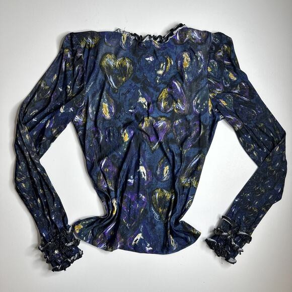 Y2k Roberto Cavalli Ruffle Heart Print Top S Italy Romantic Glam Designer Rare - Picture 4 of 14